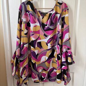 Ashley Stewart Women's Top Plus Size Shirt Blouse Colorful Ruffle Size 26/28